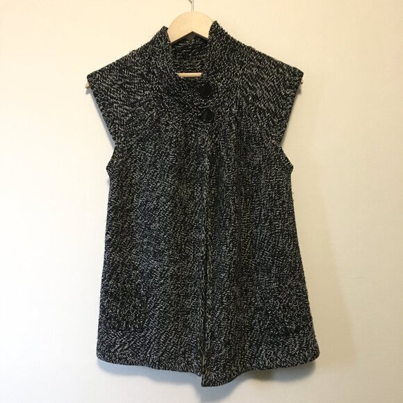 cleo Sweaters - Coquette Cleo Salt & Pepper Buttoned High Collar Cap Sleeve Cardigan Small
